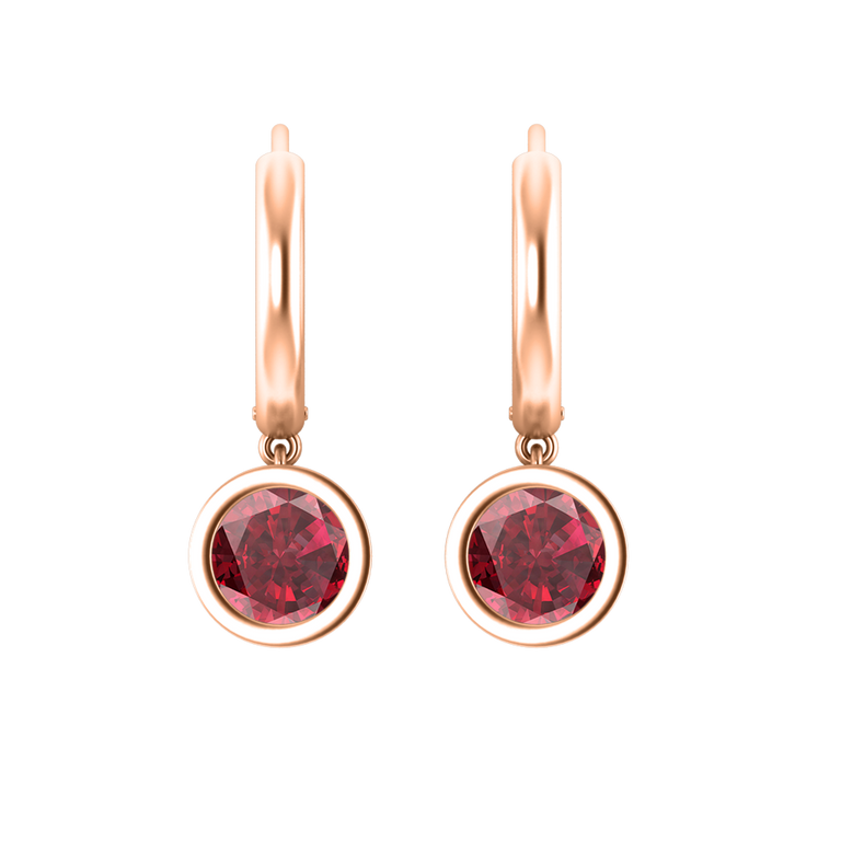 Bezel Drop Round Cut Ruby 18K Rose Gold Earrings