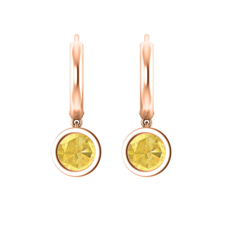 Bezel Drop Round Cut Yellow Sapphire 18K Rose Gold Earrings