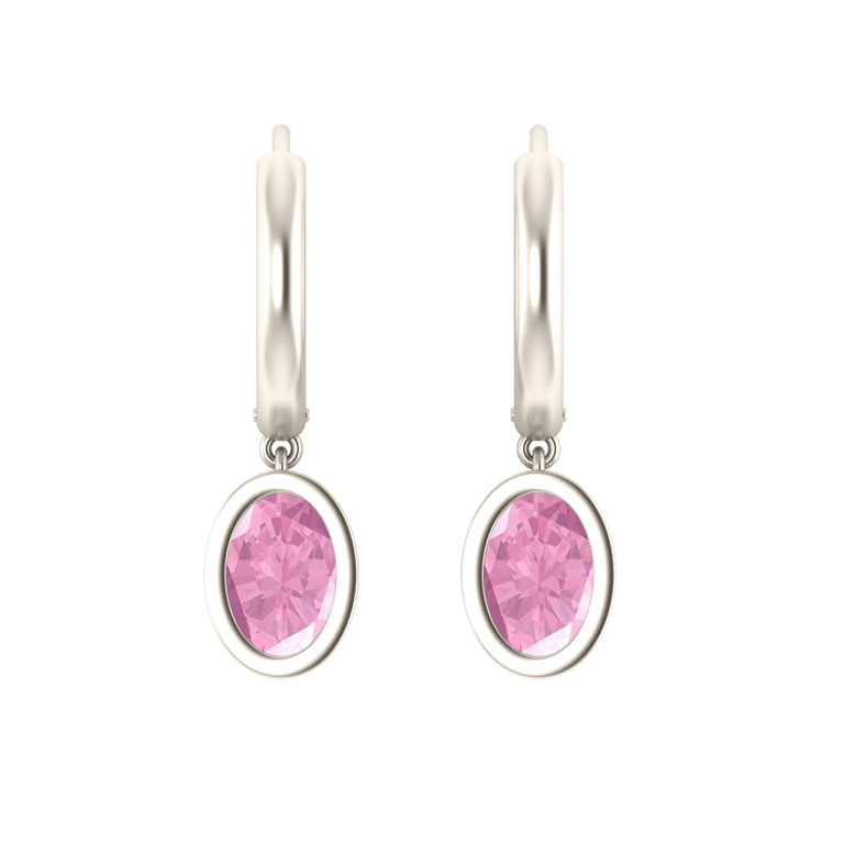 Bezel Drop Oval Cut Pink Sapphire 18K White Gold Earrings