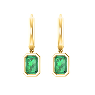 Bezel Drop Emerald Cut Emerald 18K Yellow Gold Earrings