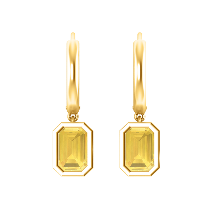 Bezel Drop Emerald Cut Yellow Sapphire 18K Yellow Gold Earrings
