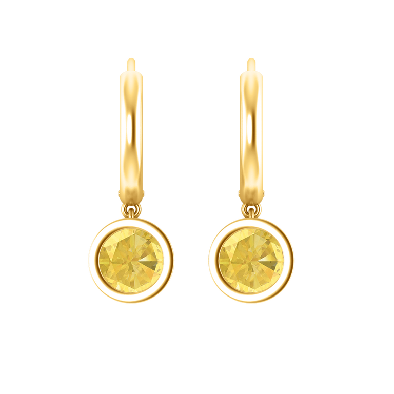 Bezel Drop Round Cut Yellow Sapphire 18K Yellow Gold Earrings