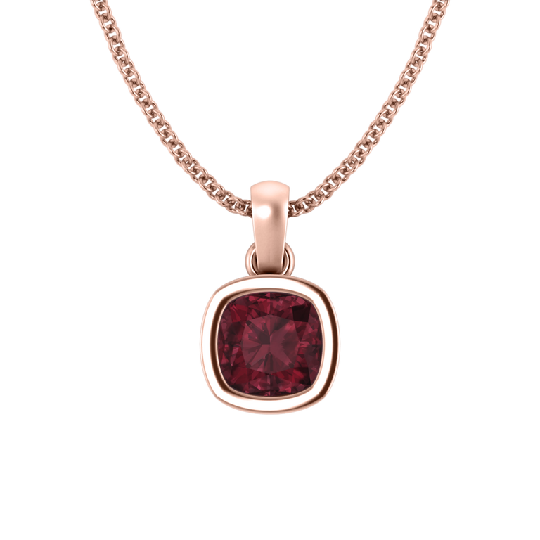 Bezel Cushion Cut Garnet 18K Rose Gold Pendant Necklace