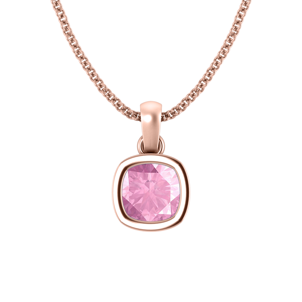 Bezel Cushion Cut Pink Sapphire 18K Rose Gold Pendant Necklace – Fenton