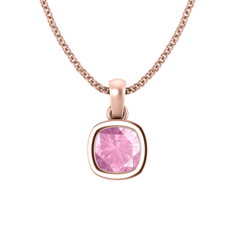 Bezel Cushion Cut Pink Sapphire 18K Rose Gold Pendant Necklace