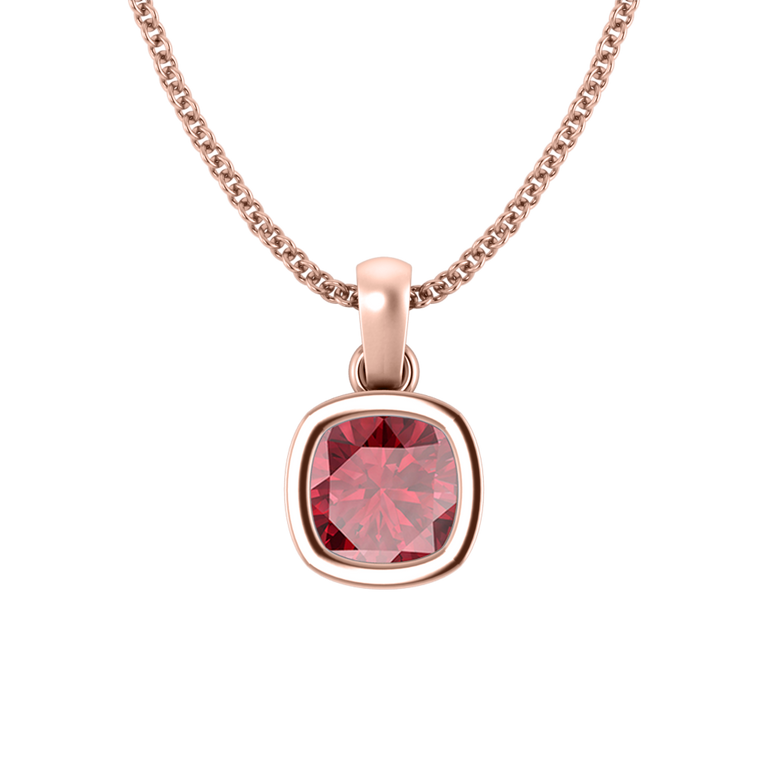 Bezel Cushion Cut Ruby 18K Rose Gold Pendant Necklace