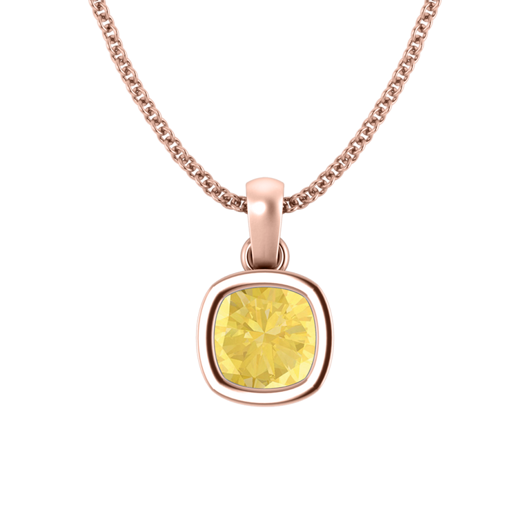 Bezel Cushion Cut Yellow Sapphire 18K Rose Gold Pendant Necklace