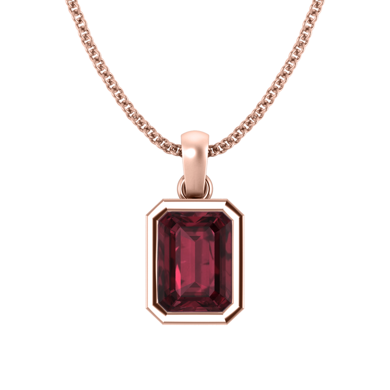 Bezel Emerald Cut Garnet 18K Rose Gold Pendant Necklace