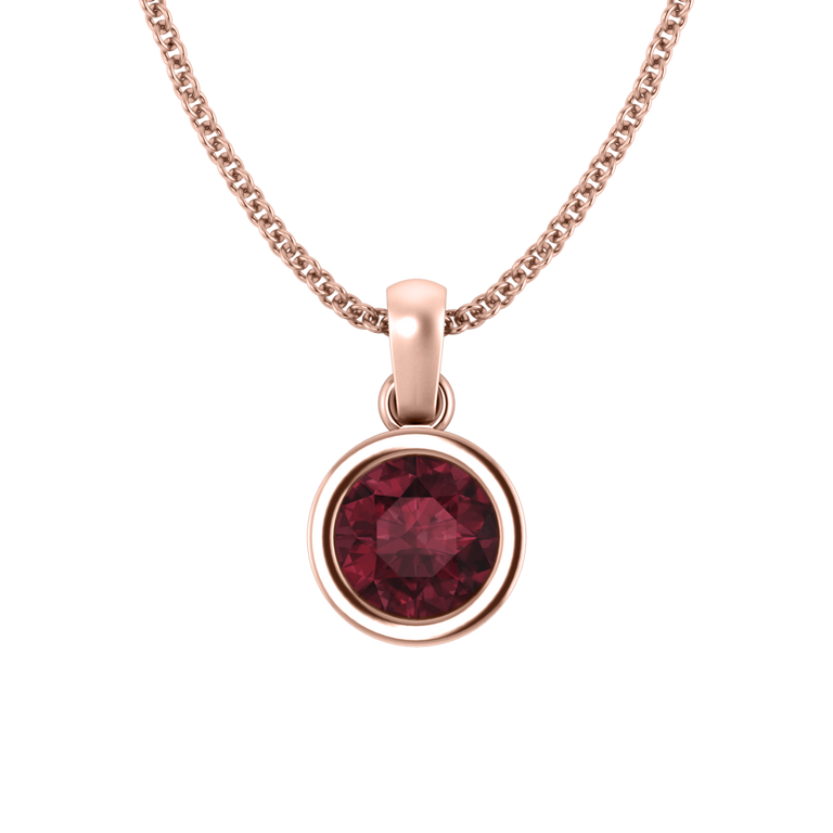 Bezel Round Cut Garnet 18K Rose Gold Pendant Necklace