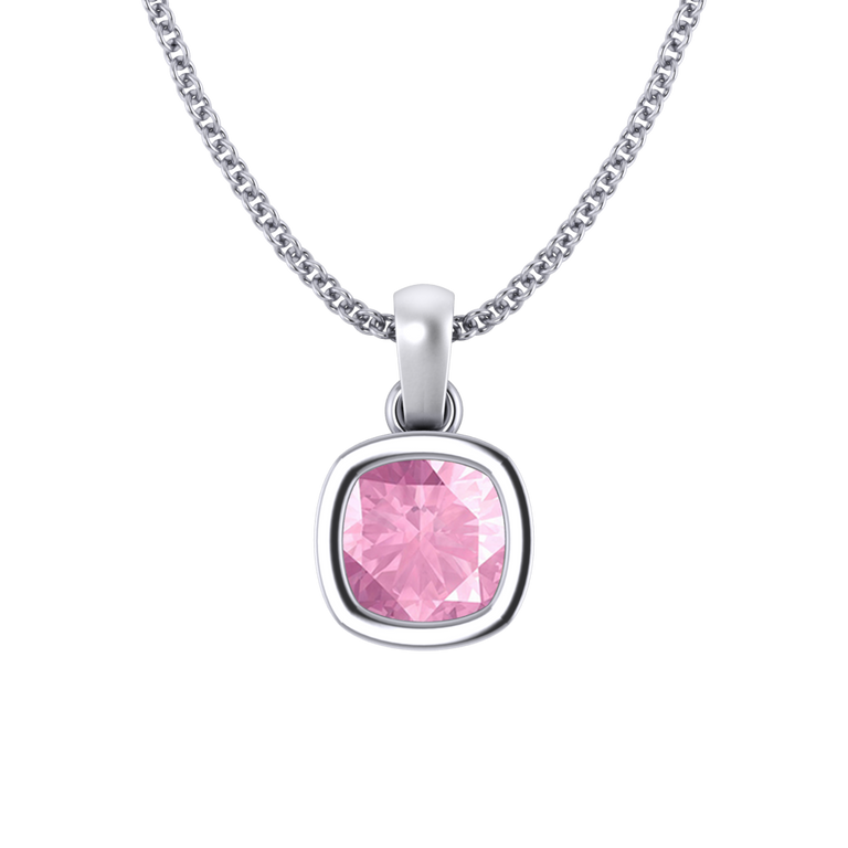 Bezel Cushion Cut Pink Sapphire 18K White Gold Pendant Necklace