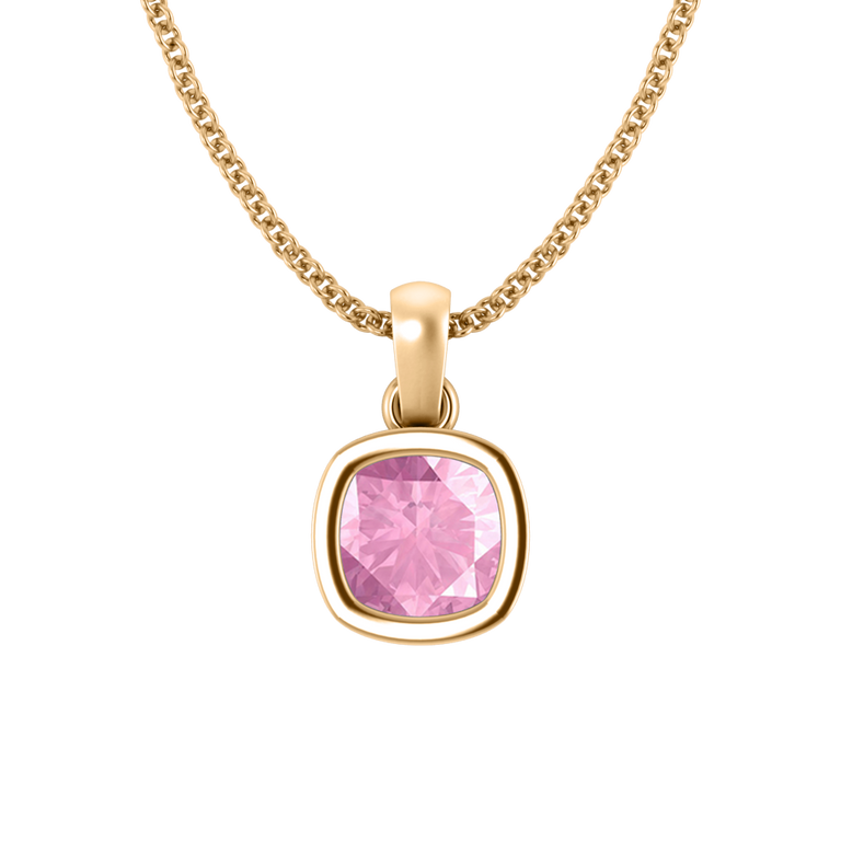 Bezel Cushion Cut Pink Sapphire 18K Yellow Gold Pendant Necklace