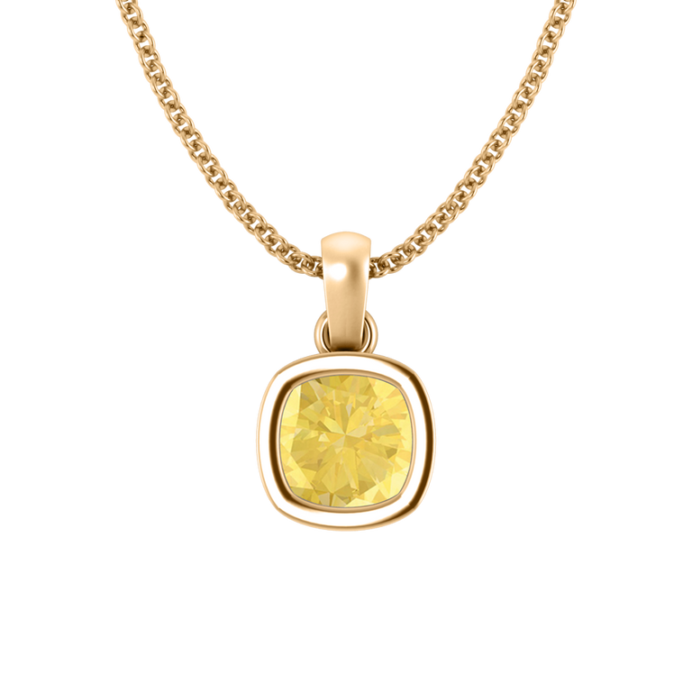 Bezel Cushion Cut Yellow Sapphire 18K Yellow Gold Pendant Necklace