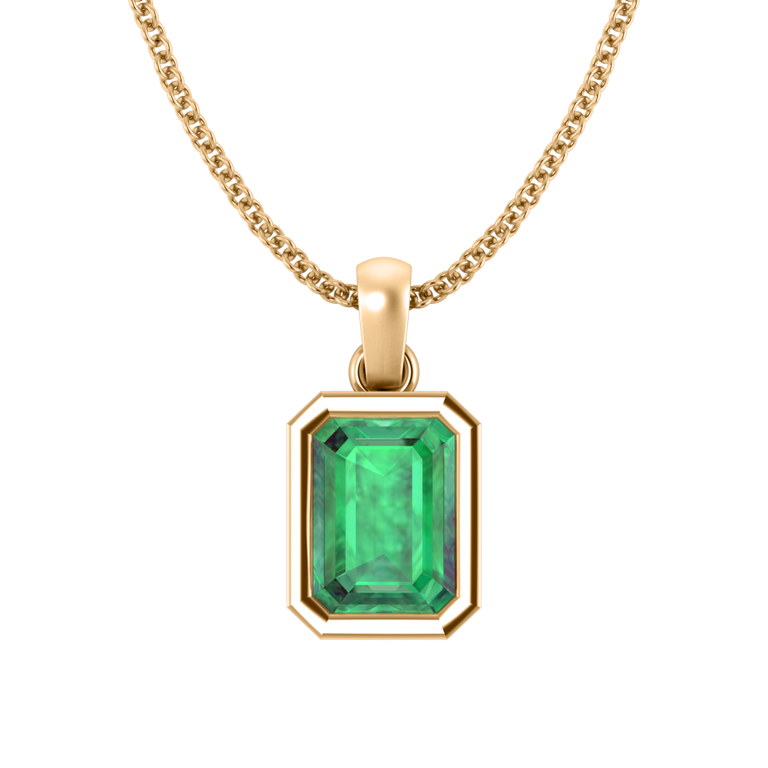 Bezel Emerald Cut Emerald 18K Yellow Gold Pendant Necklace