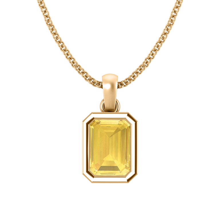 Bezel Emerald Cut Yellow Sapphire 18K Yellow Gold Pendant Necklace