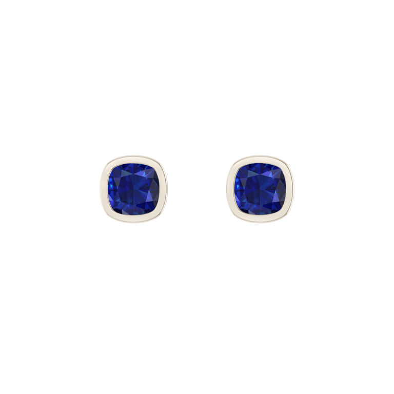 Bezel Stud Blue Sapphire Earrings