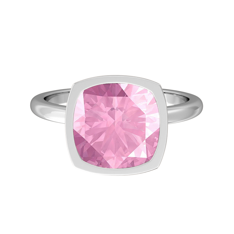 Bezel Cushion Pink Sapphire Platinum Ring