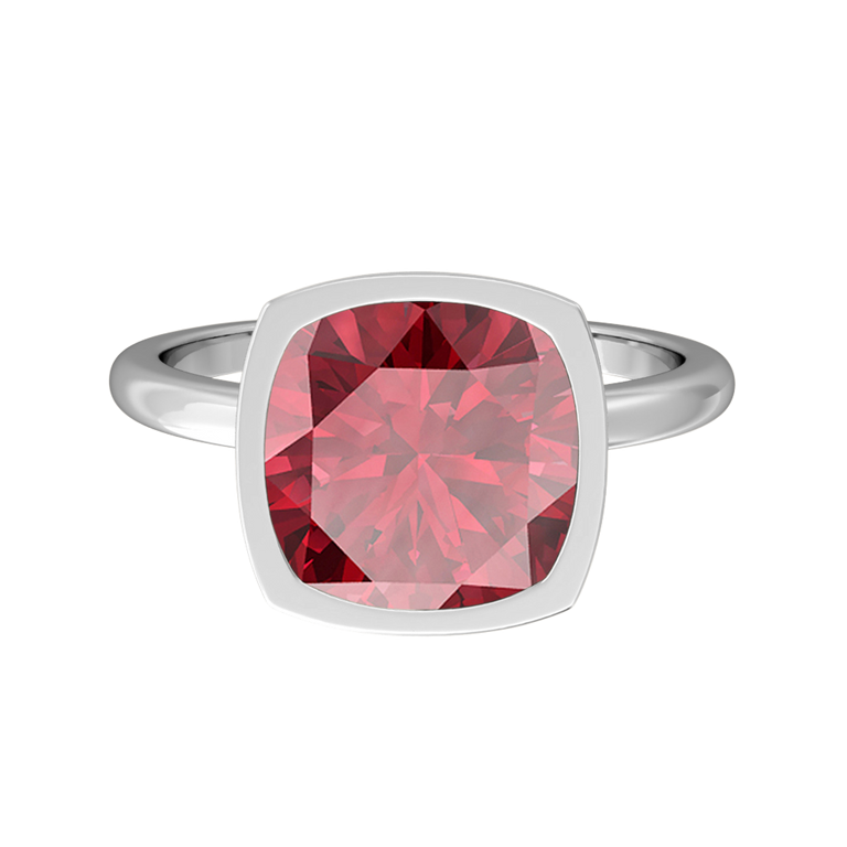 Bezel Cushion Ruby Platinum Ring