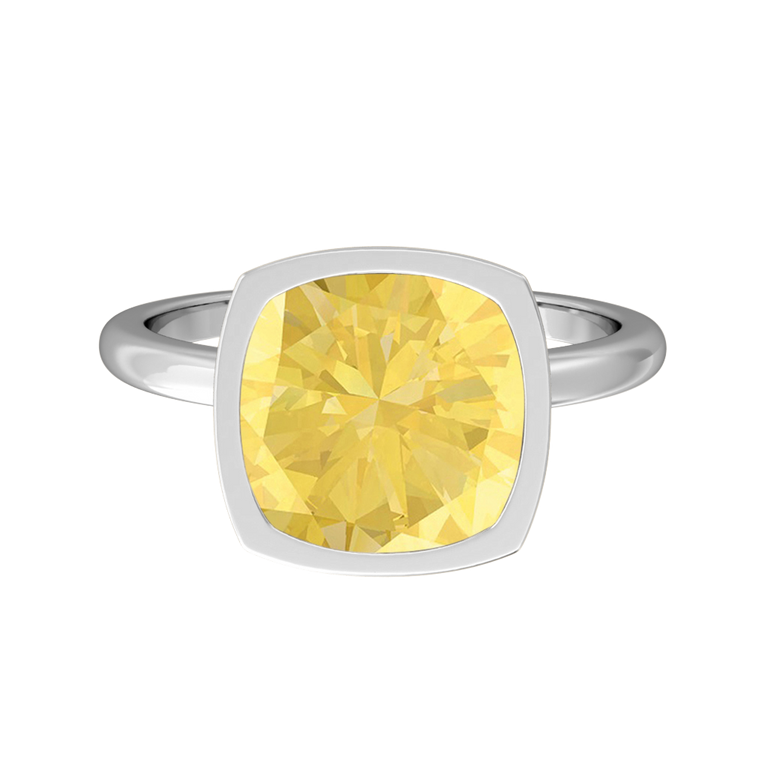 Bezel Cushion Yellow Sapphire Platinum Ring