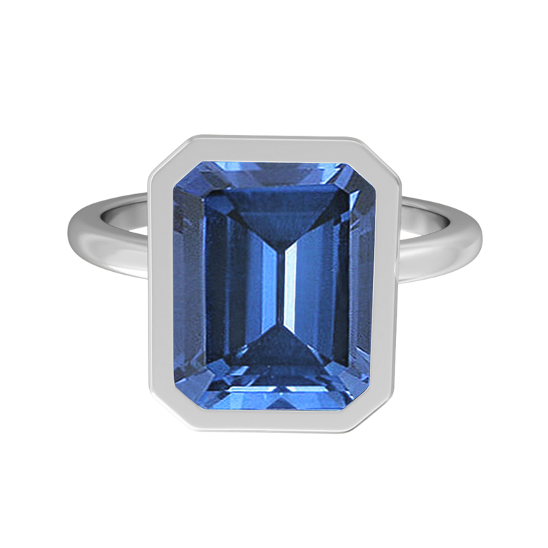Bezel Emerald Blue Sapphire Platinum Ring