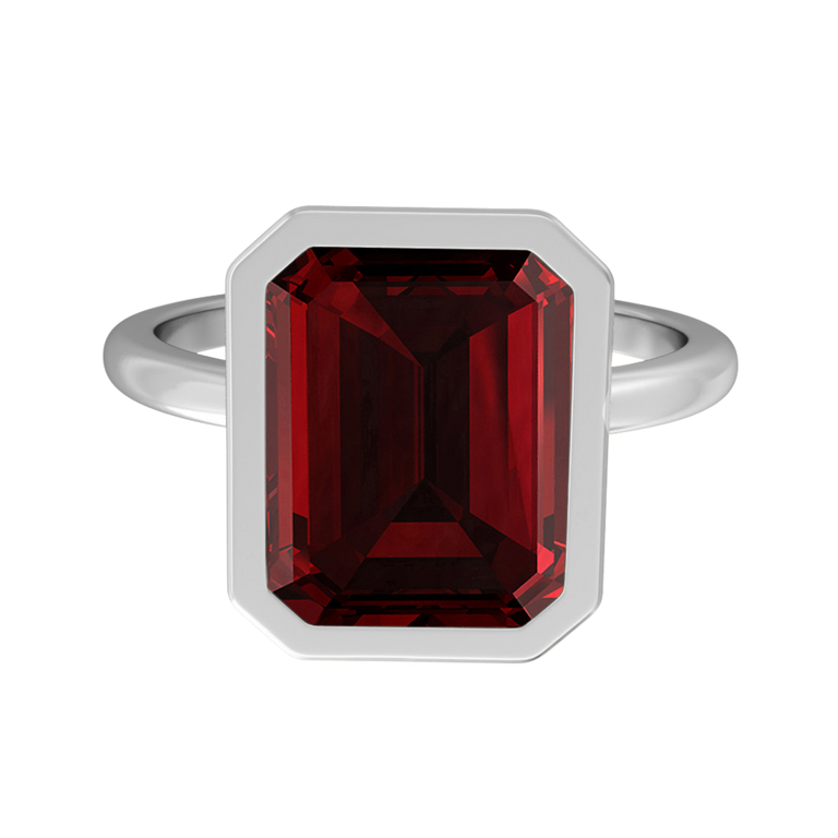Bezel Emerald Garnet Platinum Ring