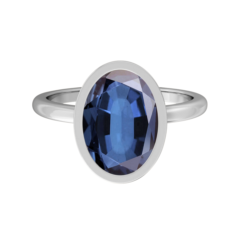 Bezel Oval Blue Sapphire Platinum Ring
