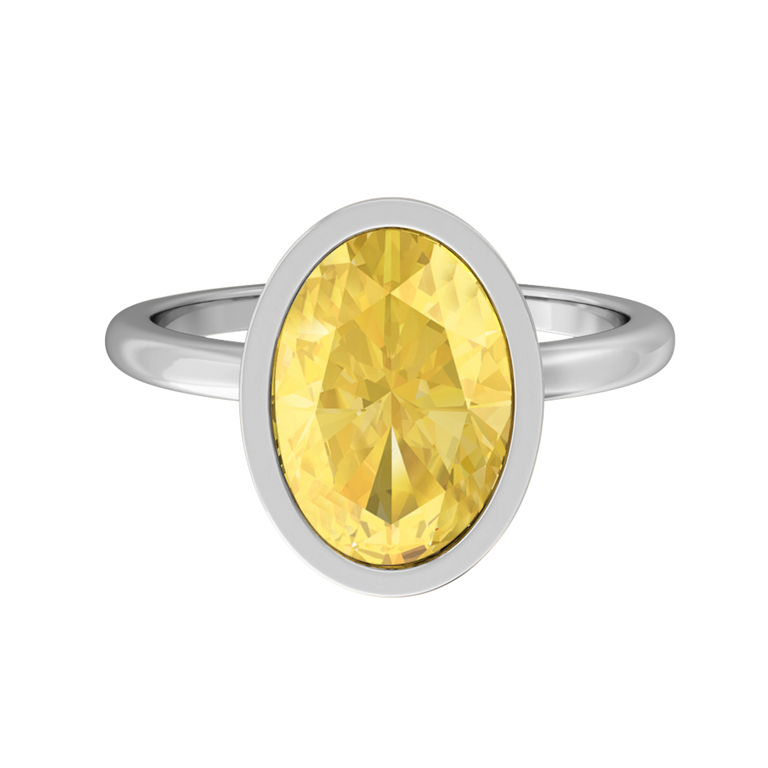 Bezel Oval Yellow Sapphire Platinum Ring