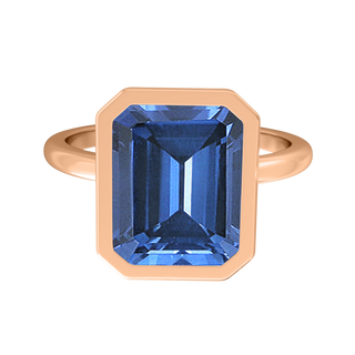 Bezel Emerald Blue Sapphire 18K Rose Gold Ring