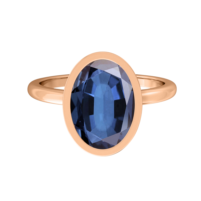 Bezel Oval Blue Sapphire 18K Rose Gold Ring