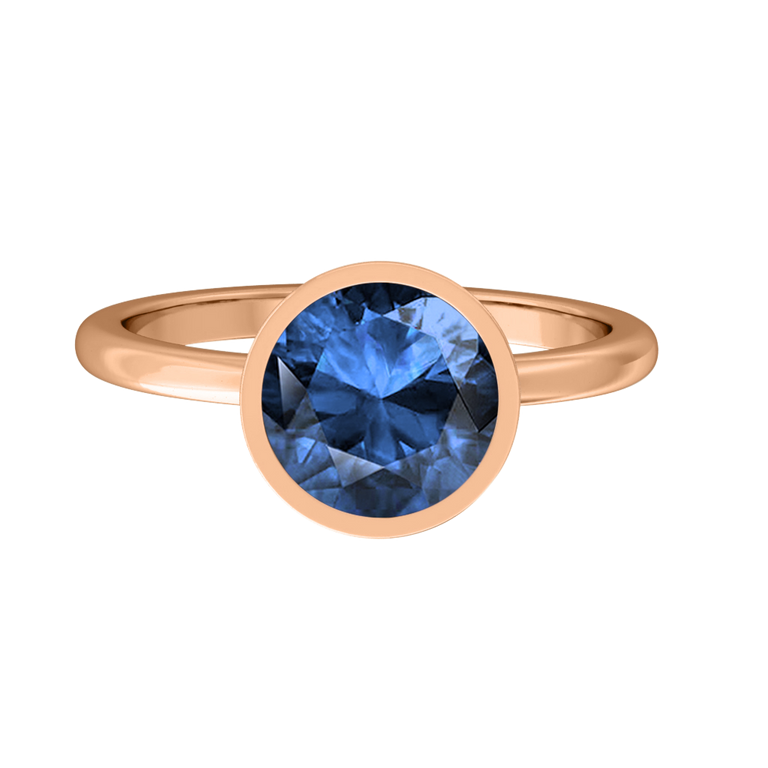 Bezel Round Blue Sapphire 18K Rose Gold Ring