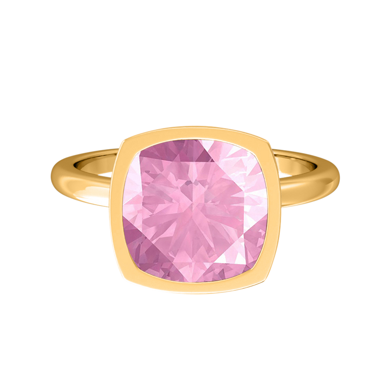 Bezel Cushion Pink Sapphire 18K Yellow Gold Ring