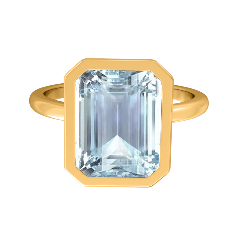 Bezel Emerald Aquamarine 18K Yellow Gold Ring