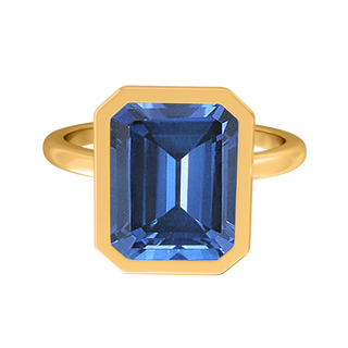Bezel Emerald Blue Sapphire 18K Yellow Gold Ring