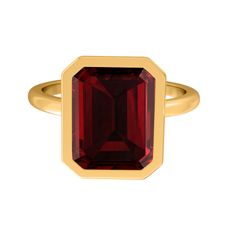 Bezel Emerald Garnet 18K Yellow Gold Ring
