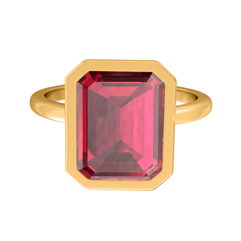 Bezel Emerald Ruby 18K Yellow Gold Ring