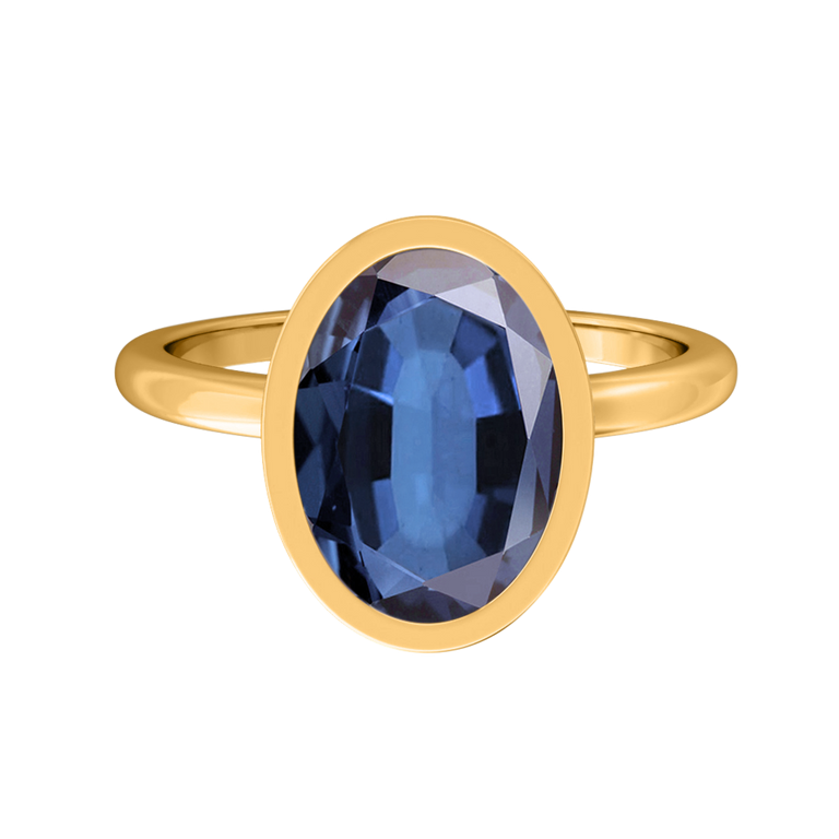 Bezel Oval Blue Sapphire 18K Yellow Gold Ring