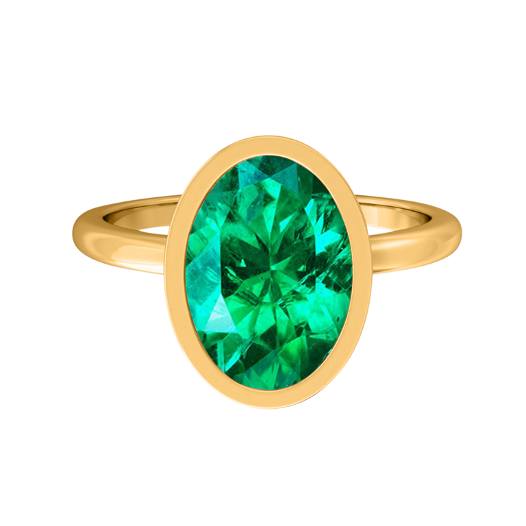 Bezel Oval Emerald 18K Yellow Gold Ring