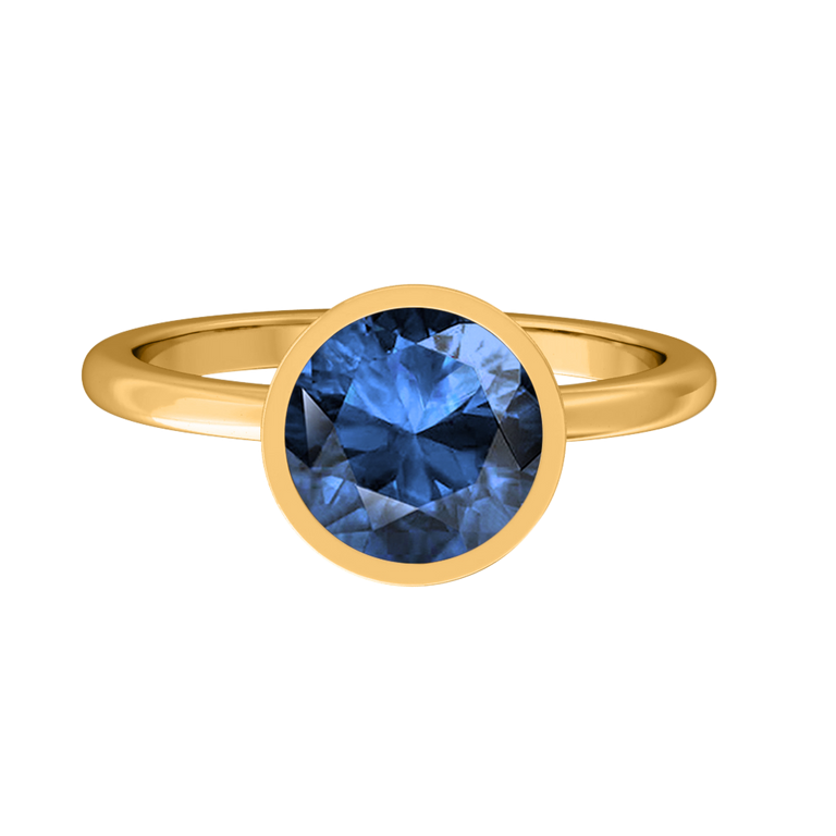 Bezel Round Blue Sapphire 18K Yellow Gold Ring