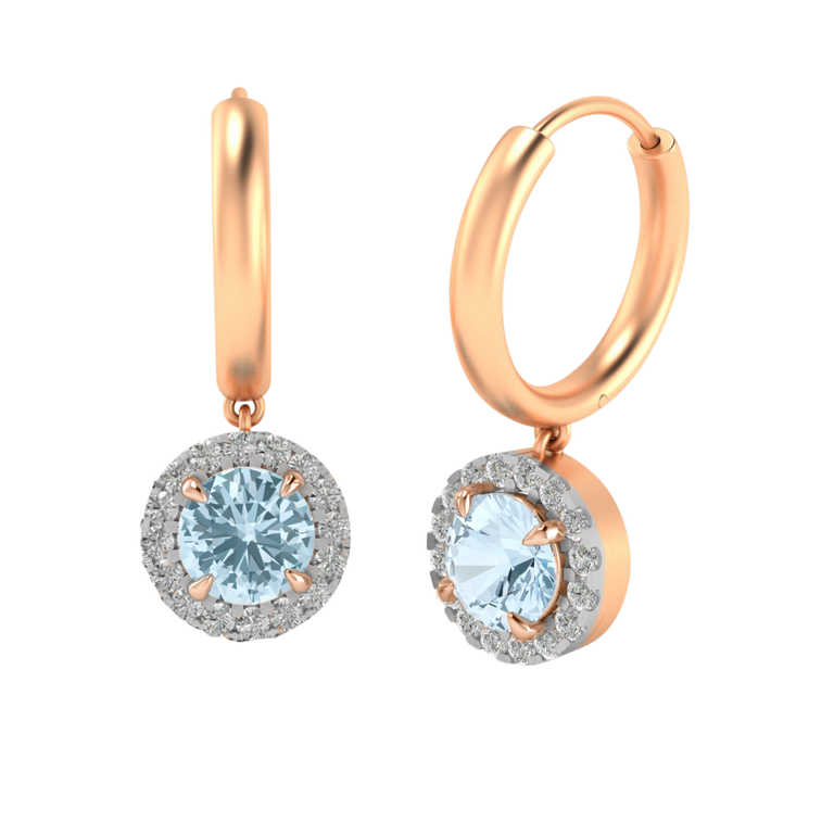 Classic Drop Round Aquamarine 18K Rose Gold Earrings