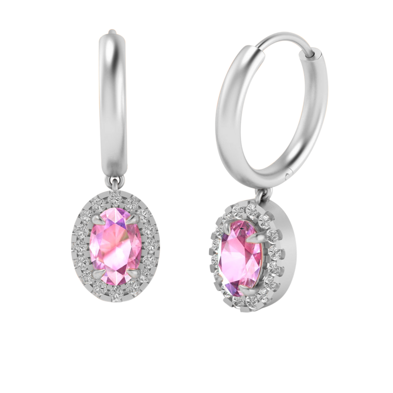 Classic Drop Oval Pink Sapphire 18K White Gold Earrings