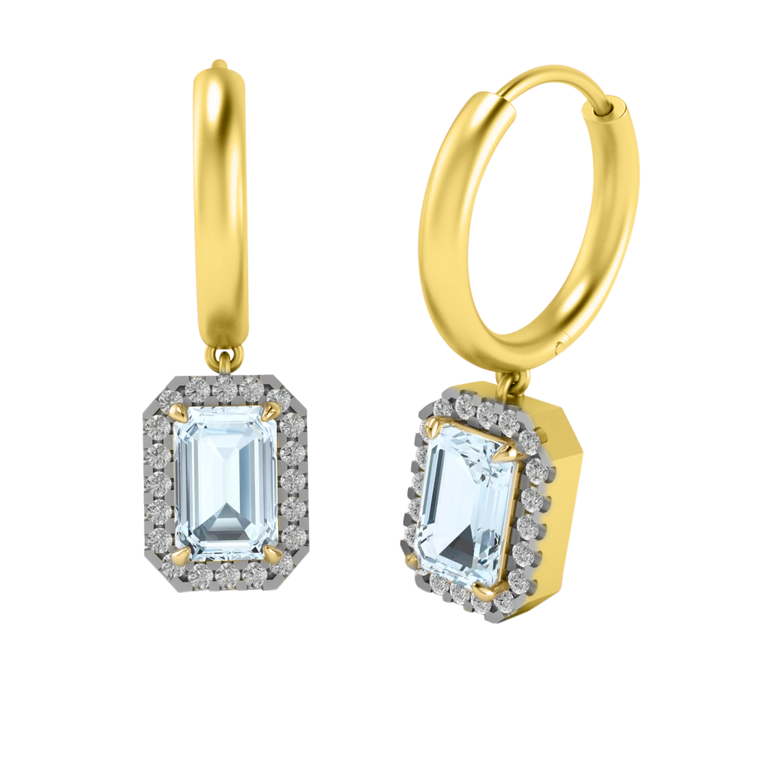 Classic Drop Emerald Aquamarine 18K Yellow Gold Earrings