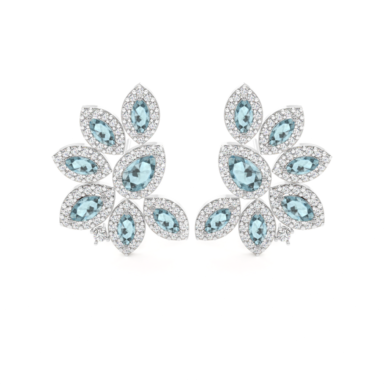 Cluster Stud Aquamarine Earrings