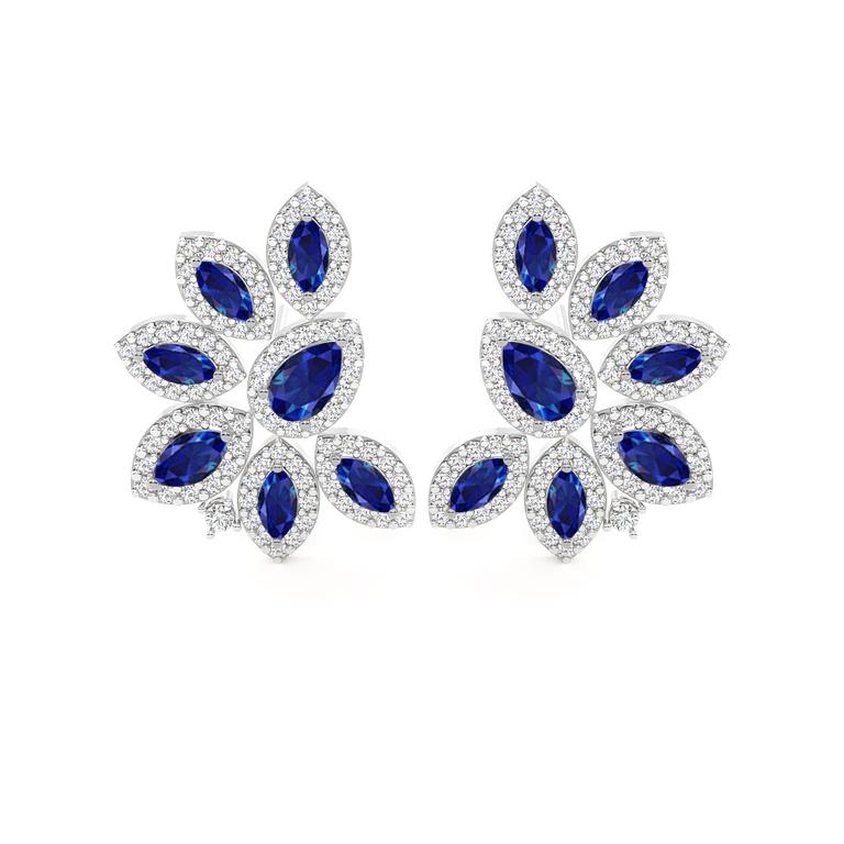 Cluster Stud Blue Sapphire Earrings