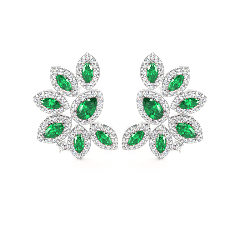 Cluster Stud Emerald Earrings