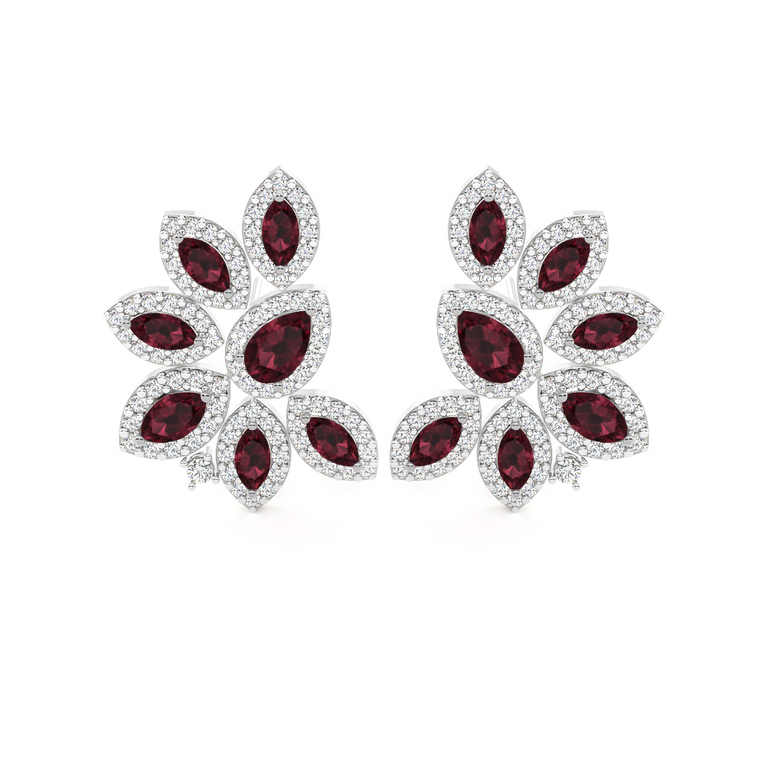 Cluster Stud Garnet Earrings