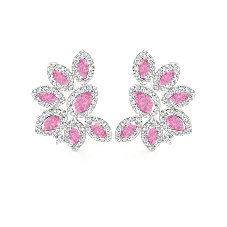 Cluster Stud Pink Sapphire Earrings