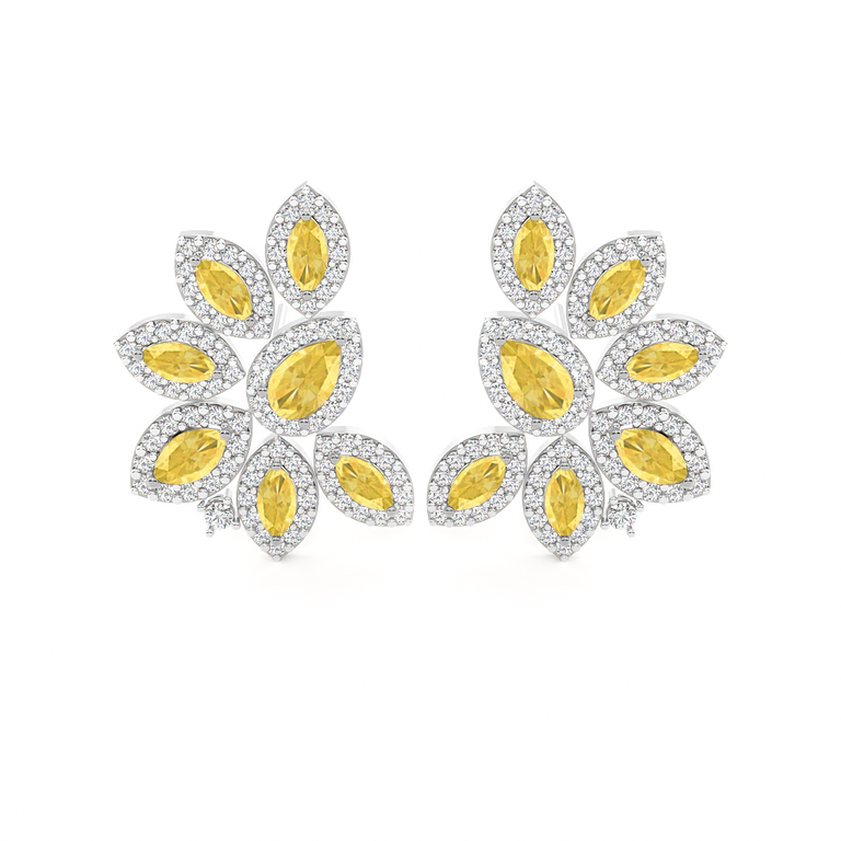 Cluster Stud Yellow Sapphire Earrings