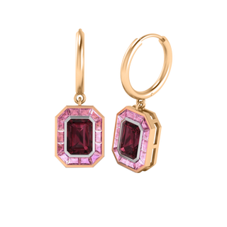 Deco Drop Emerald Garnet 18K Rose Gold Earrings