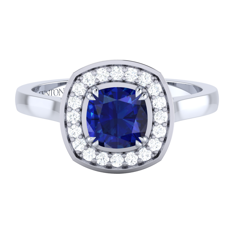 Deco Cushion Blue Sapphire Platinum Ring