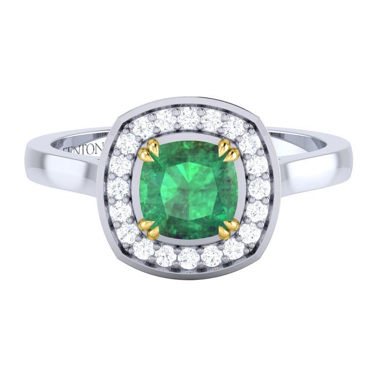Deco Cushion Emerald Platinum Ring