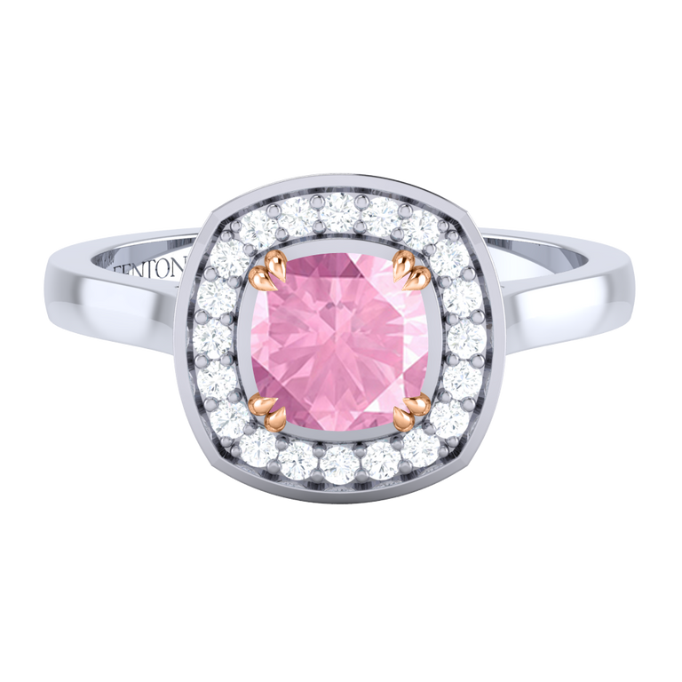 Deco Cushion Pink Sapphire Platinum Ring